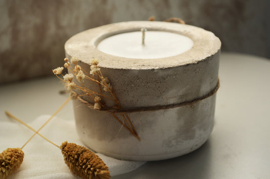 Vela Cilíndrica de Concreto Marmoleado – 90 ml de Cera de Soya y Tarjeta Personalizada, 9x7 cm